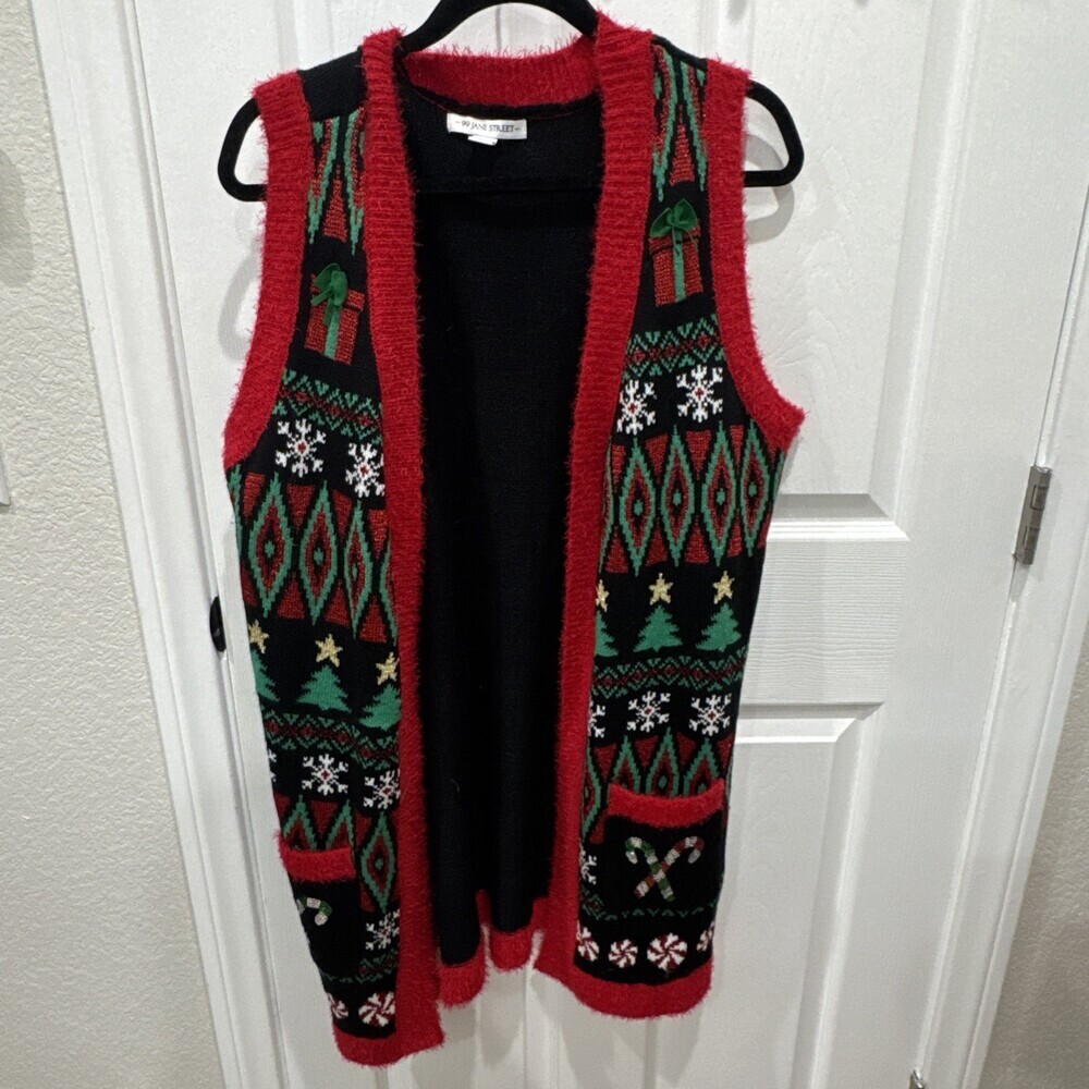 99 Jane Street Ugly Christmas Holiday Sweater Long Sweater Vest Women’s Large